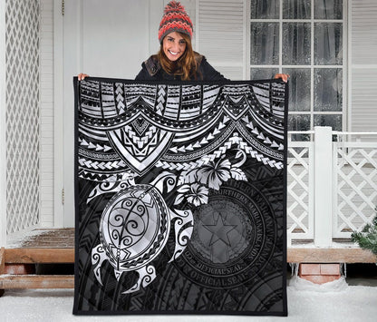 Northern Mariana Islands Polynesian Premium Quilt - Northern Mariana Islands Seal & White Turtle Hibiscus