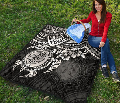 Northern Mariana Islands Polynesian Premium Quilt - Northern Mariana Islands Seal & White Turtle Hibiscus