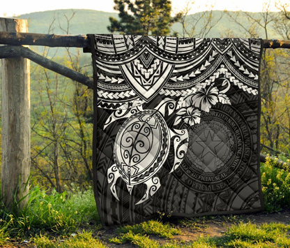 Northern Mariana Islands Polynesian Premium Quilt - Northern Mariana Islands Seal & White Turtle Hibiscus