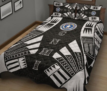 Northern Mariana Islands Quilt Bed Set - Northern Mariana Islands Seal & Polynesian White Tattoo Style