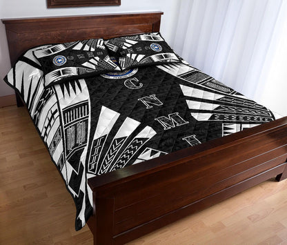 Northern Mariana Islands Quilt Bed Set - Northern Mariana Islands Seal & Polynesian White Tattoo Style