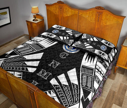 Northern Mariana Islands Quilt Bed Set - Northern Mariana Islands Seal & Polynesian White Tattoo Style