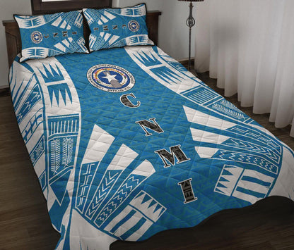 Northern Mariana Islands Quilt Bed Set - Northern Mariana Islands Seal & Polynesian White Tattoo Style