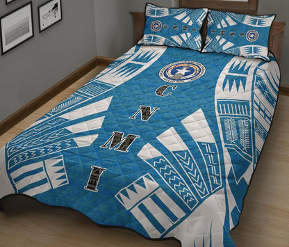 Northern Mariana Islands Quilt Bed Set - Northern Mariana Islands Seal & Polynesian White Tattoo Style