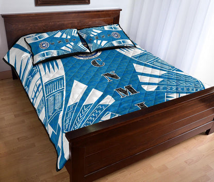 Northern Mariana Islands Quilt Bed Set - Northern Mariana Islands Seal & Polynesian White Tattoo Style