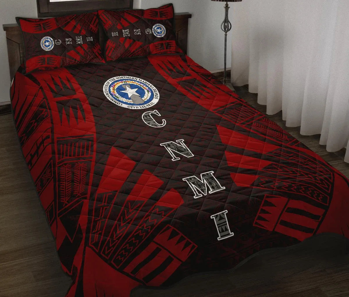 Northern Mariana Islands Quilt Bed Set - Northern Mariana Islands Seal & Polynesian Red Tattoo Style