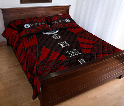 Northern Mariana Islands Quilt Bed Set - Northern Mariana Islands Seal & Polynesian Red Tattoo Style