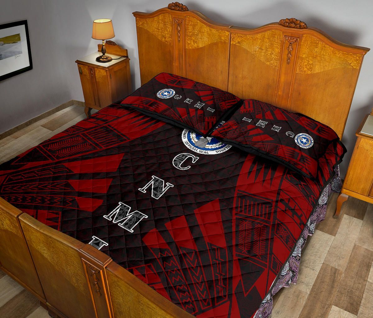 Northern Mariana Islands Quilt Bed Set - Northern Mariana Islands Seal & Polynesian Red Tattoo Style