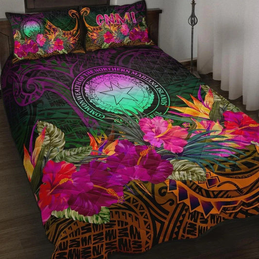 Northern Mariana Islands Polynesian Quilt Bed Set - Summer Hibiscus