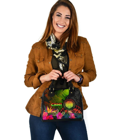Northern Mariana Islands Polynesian Shoulder Handbag - Hibiscus And Banana Leaves