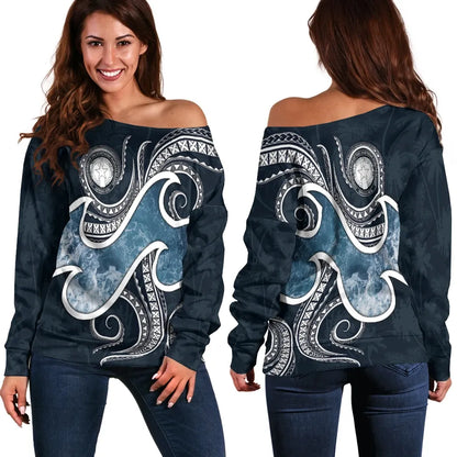 Northern Mariana Islands Polynesian Women Off Shoulder Sweater - Ocean Style
