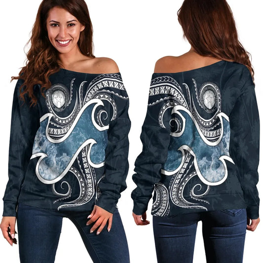 Northern Mariana Islands Polynesian Women Off Shoulder Sweater - Ocean Style