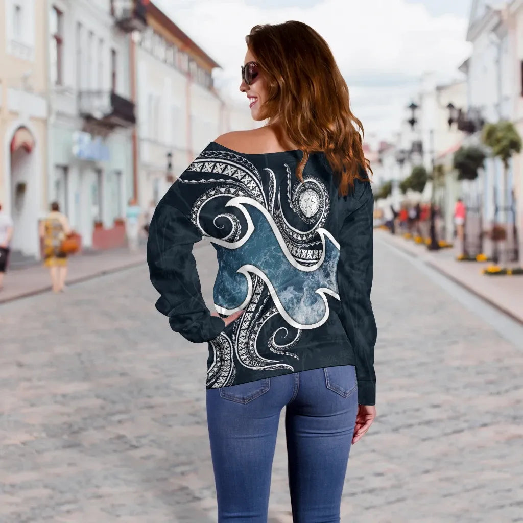 Northern Mariana Islands Polynesian Women Off Shoulder Sweater - Ocean Style
