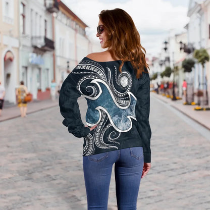 Northern Mariana Islands Polynesian Women Off Shoulder Sweater - Ocean Style