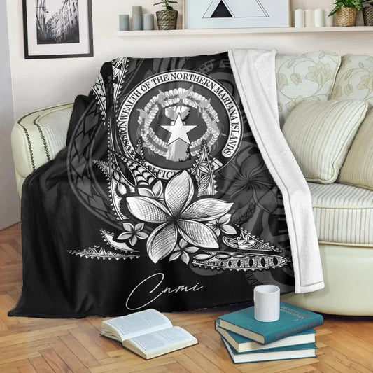 Northern Mariana Islands Premium Blanket - Fish With Plumeria Flowers Style