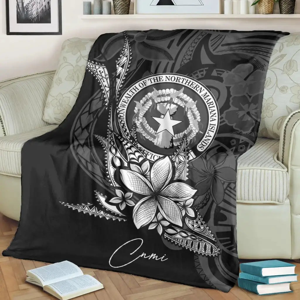 Northern Mariana Islands Premium Blanket - Fish With Plumeria Flowers Style