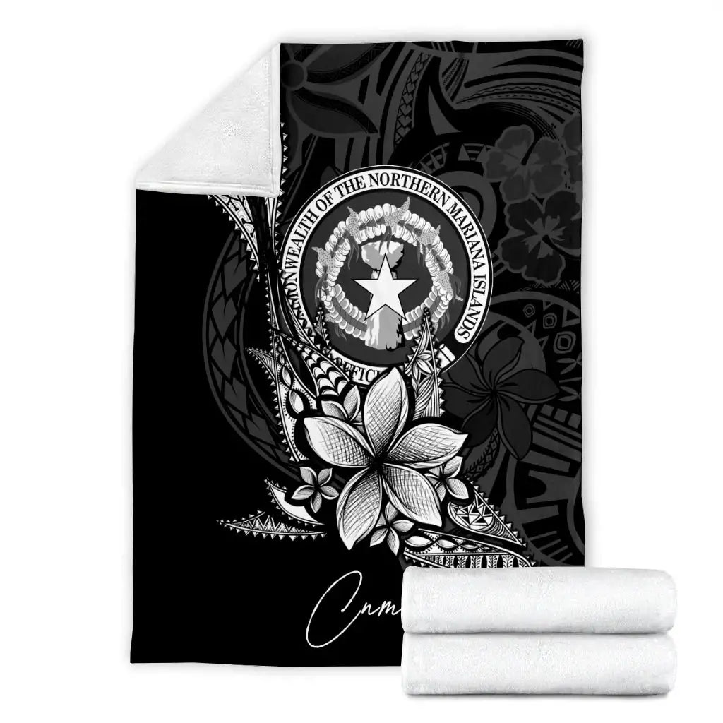 Northern Mariana Islands Premium Blanket - Fish With Plumeria Flowers Style
