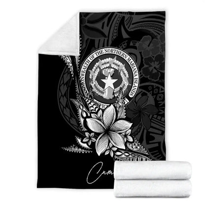 Northern Mariana Islands Premium Blanket - Fish With Plumeria Flowers Style
