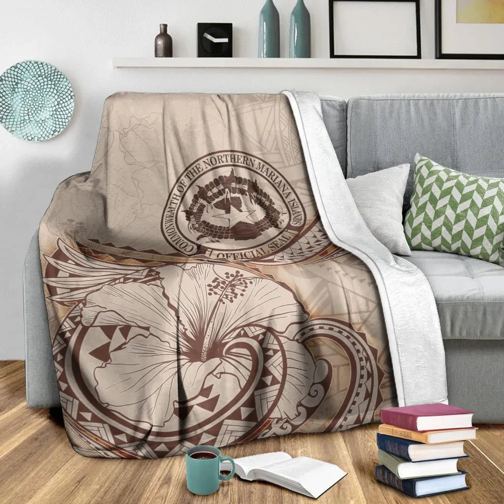 Northern Mariana Islands Premium Blanket - Hibiscus Flowers Vintage Style