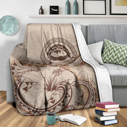 Northern Mariana Islands Premium Blanket - Hibiscus Flowers Vintage Style