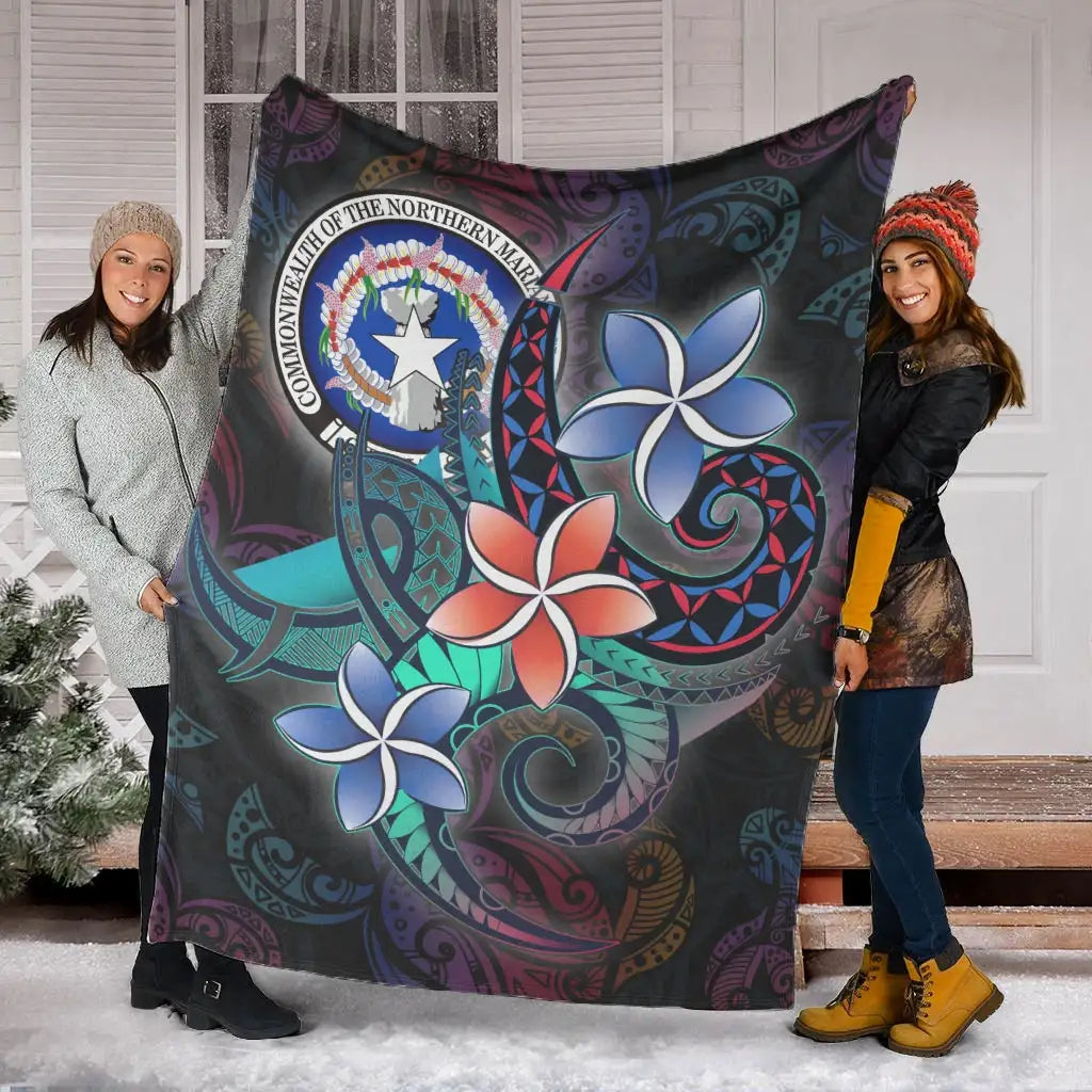 Northern Mariana Islands Premium Blanket - Plumeria Flowers Style