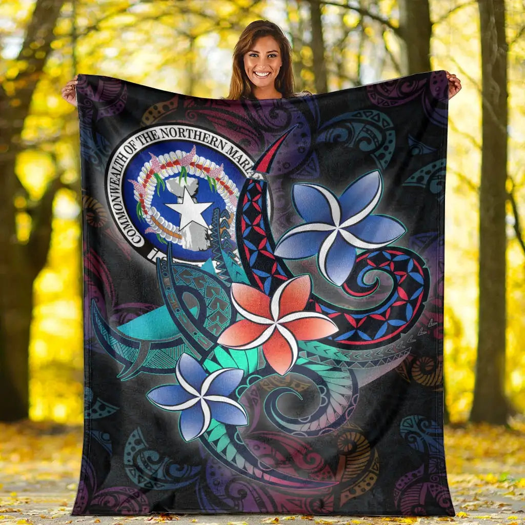 Northern Mariana Islands Premium Blanket - Plumeria Flowers Style