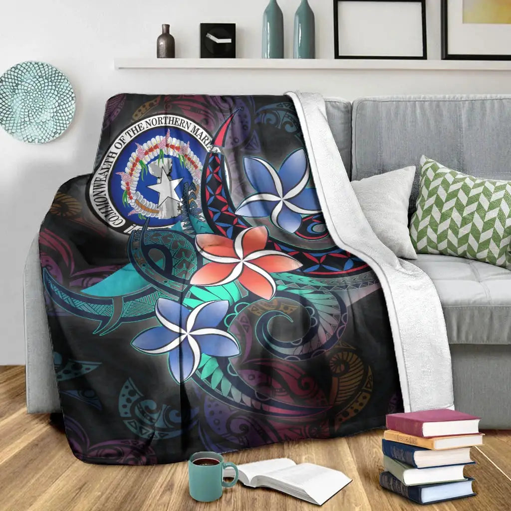 Northern Mariana Islands Premium Blanket - Plumeria Flowers Style