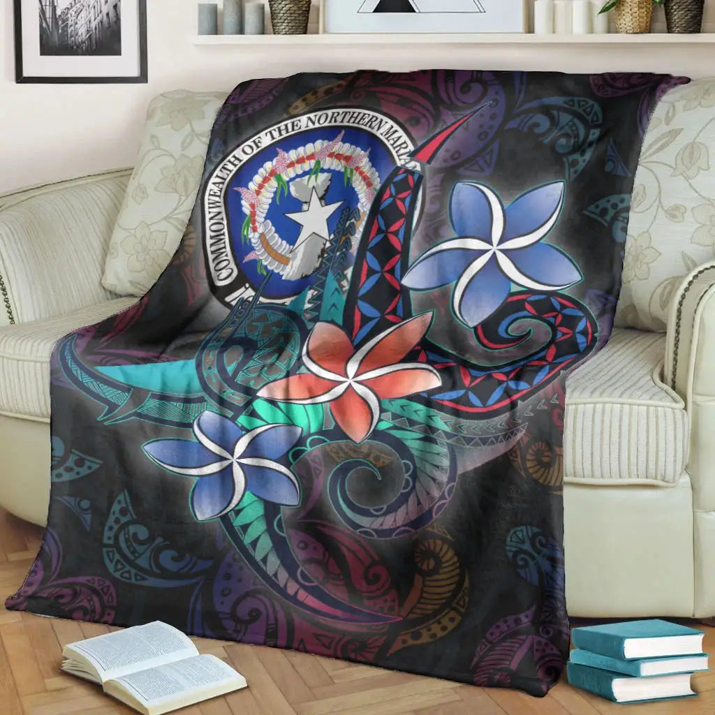 Northern Mariana Islands Premium Blanket - Plumeria Flowers Style