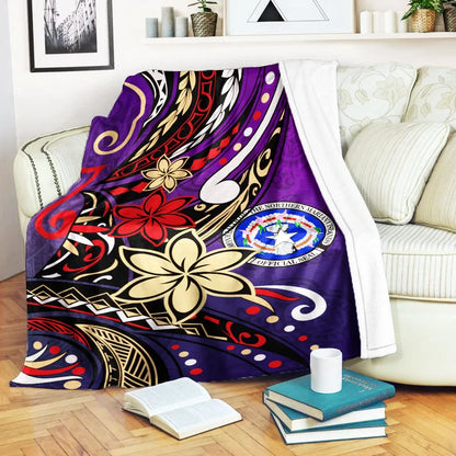 Northern Mariana Islands Premium Blanket - Tribal Flower With Special Turtles Purple Color