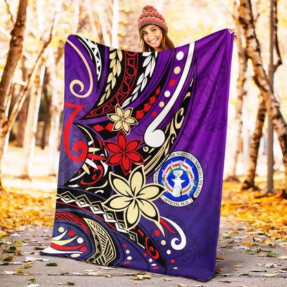 Northern Mariana Islands Premium Blanket - Tribal Flower With Special Turtles Purple Color