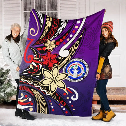 Northern Mariana Islands Premium Blanket - Tribal Flower With Special Turtles Purple Color