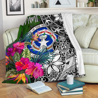 Northern Mariana Islands Premium Blanket - Turtle Plumeria Banana Leaf
