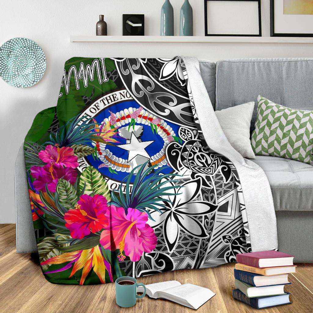 Northern Mariana Islands Premium Blanket - Turtle Plumeria Banana Leaf