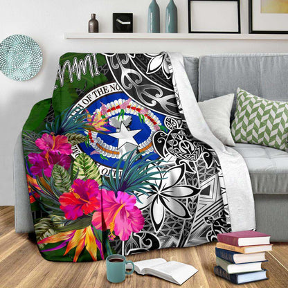 Northern Mariana Islands Premium Blanket - Turtle Plumeria Banana Leaf