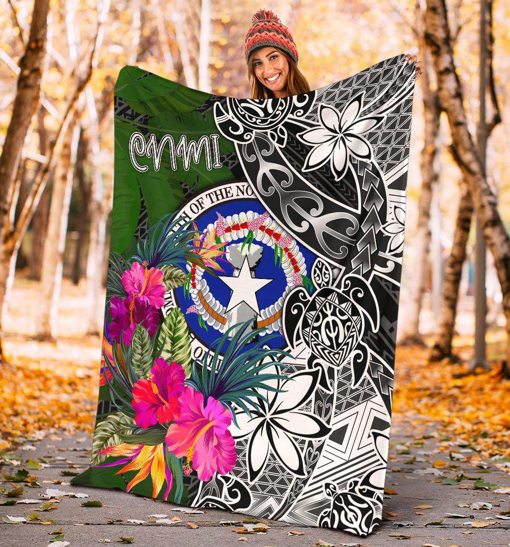 Northern Mariana Islands Premium Blanket - Turtle Plumeria Banana Leaf