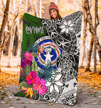 Northern Mariana Islands Premium Blanket - Turtle Plumeria Banana Leaf