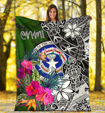 Northern Mariana Islands Premium Blanket - Turtle Plumeria Banana Leaf