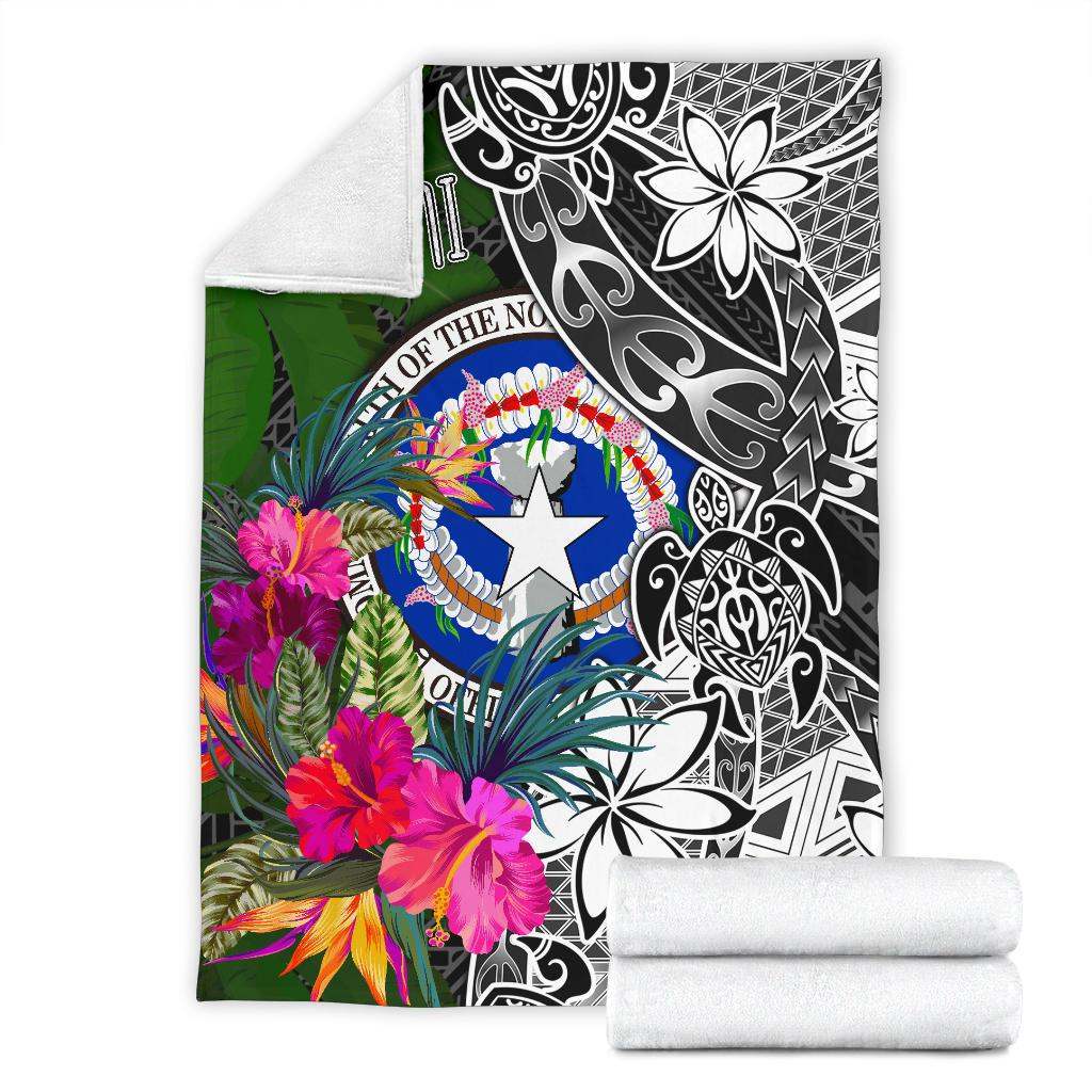 Northern Mariana Islands Premium Blanket - Turtle Plumeria Banana Leaf