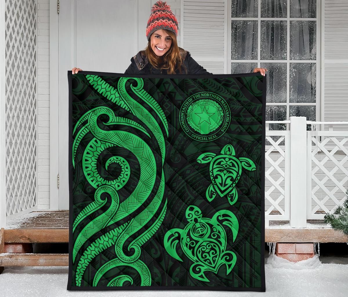 Northern Mariana Islands Premium Quilt - Green Tentacle Turtle