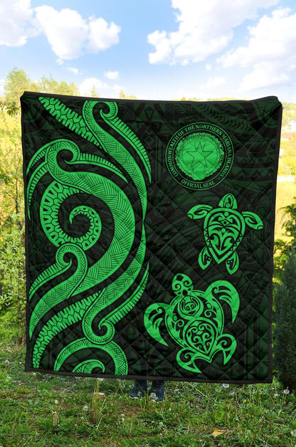 Northern Mariana Islands Premium Quilt - Green Tentacle Turtle
