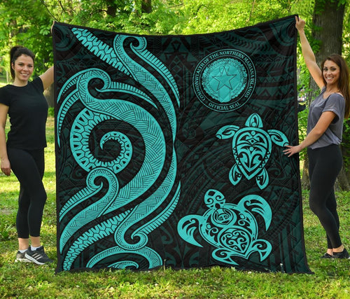 Northern Mariana Islands Premium Quilt - Turquoise Tentacle Turtle