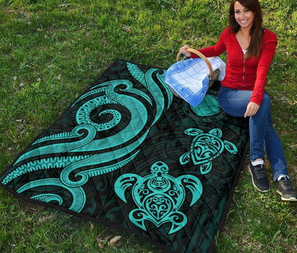 Northern Mariana Islands Premium Quilt - Turquoise Tentacle Turtle
