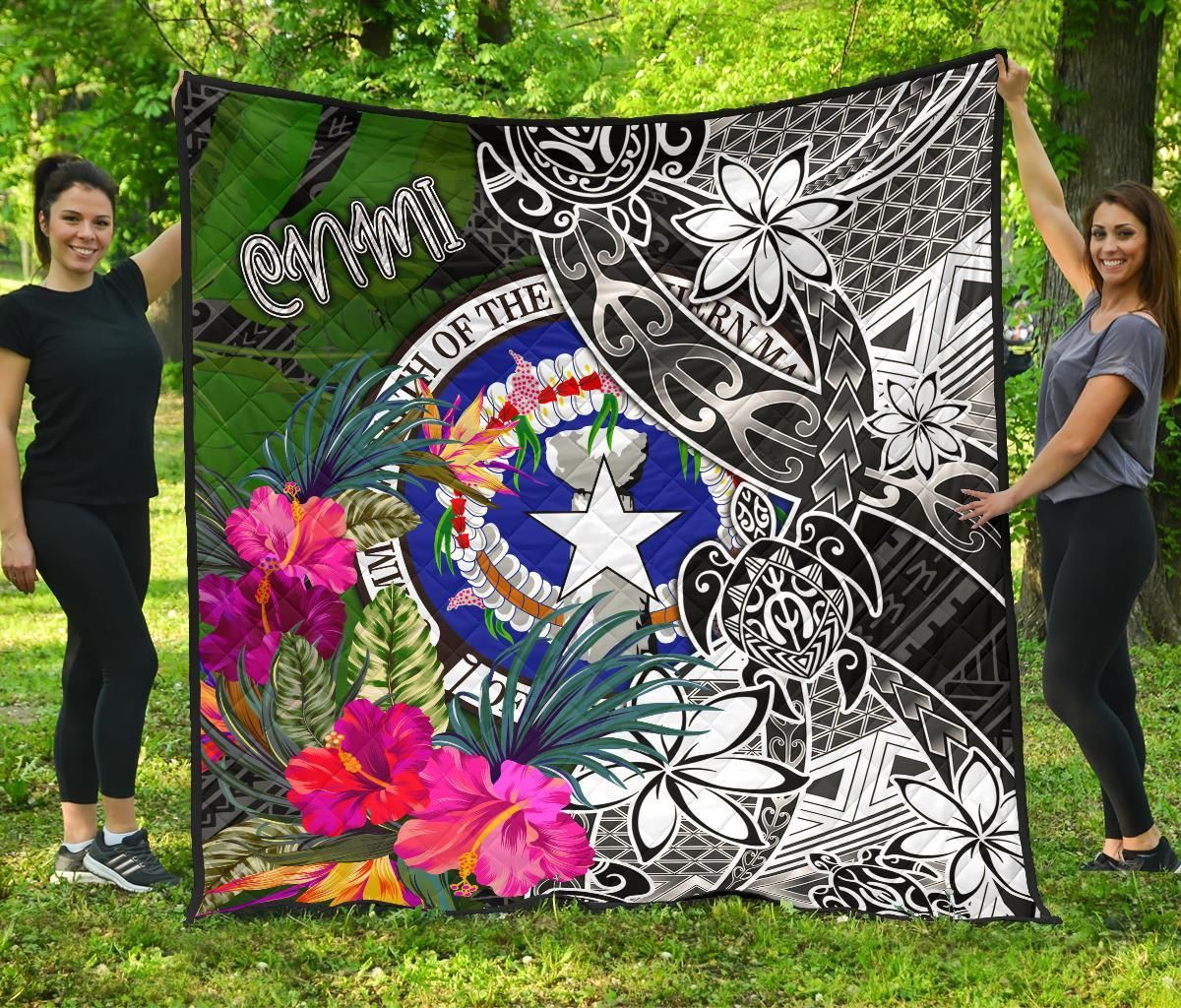 Northern Mariana Islands Premium Quilt - Turtle Plumeria Banana Leaf