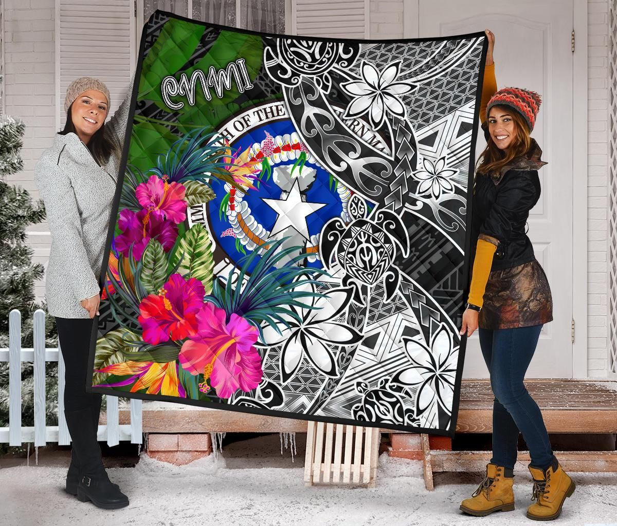 Northern Mariana Islands Premium Quilt - Turtle Plumeria Banana Leaf