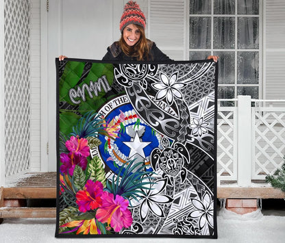 Northern Mariana Islands Premium Quilt - Turtle Plumeria Banana Leaf