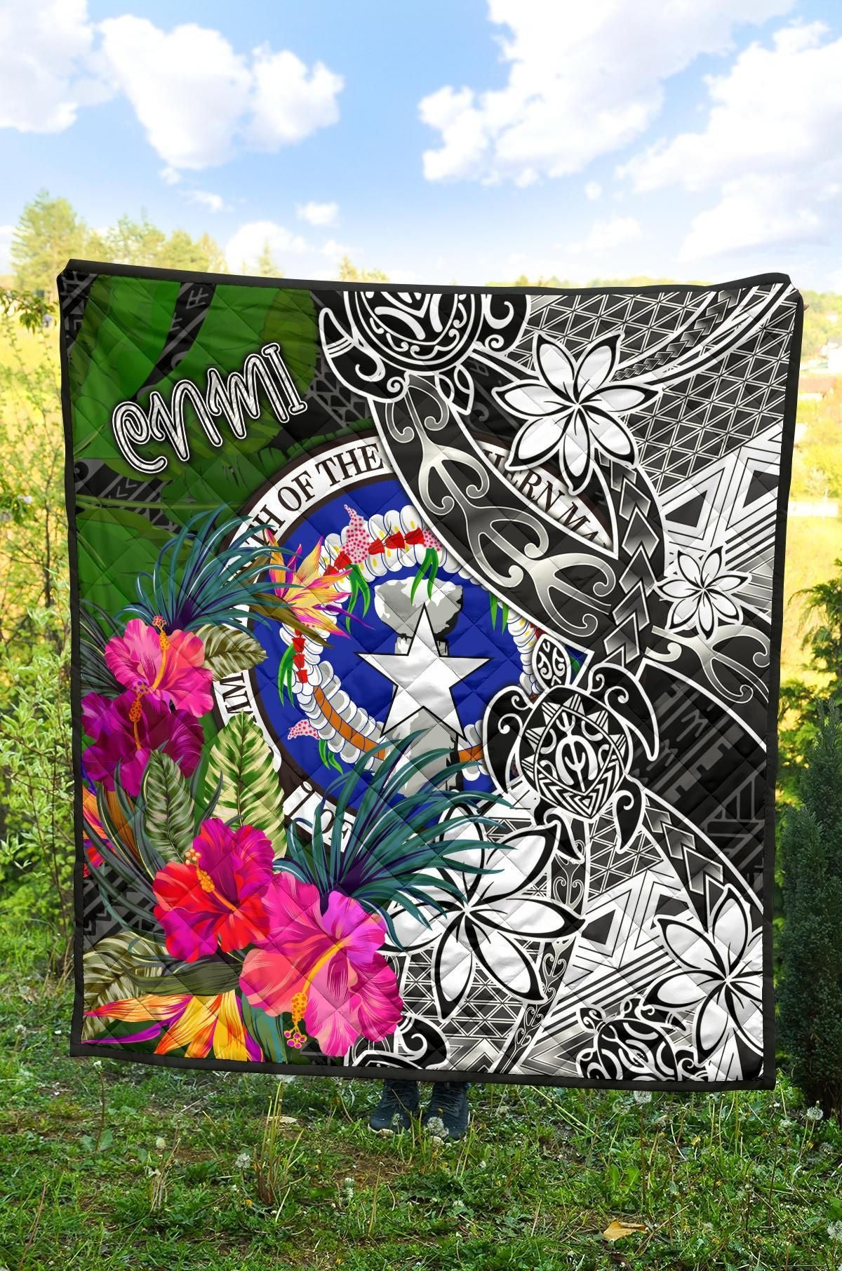 Northern Mariana Islands Premium Quilt - Turtle Plumeria Banana Leaf