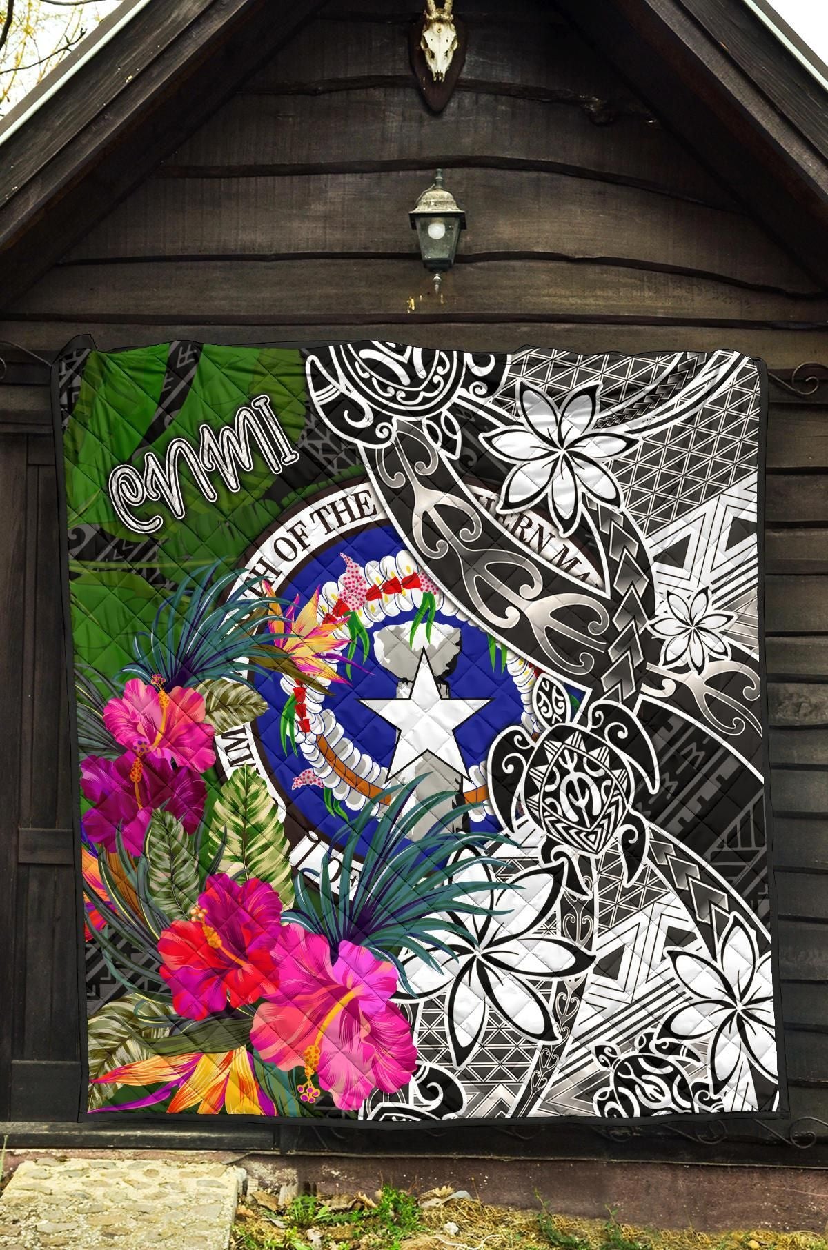 Northern Mariana Islands Premium Quilt - Turtle Plumeria Banana Leaf