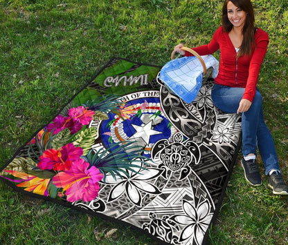 Northern Mariana Islands Premium Quilt - Turtle Plumeria Banana Leaf