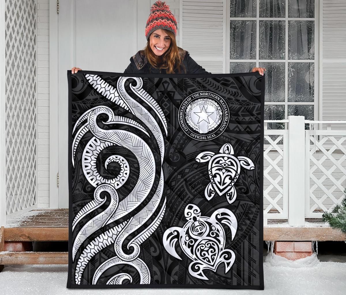 Northern Mariana Islands Premium Quilt -  White Tentacle Turtle