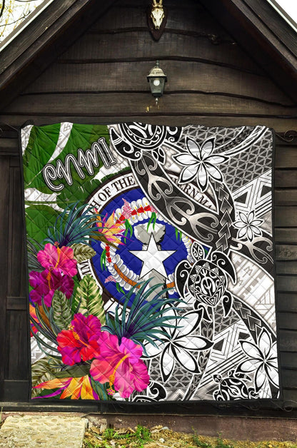 Northern Mariana Islands Premium Quilt White - Turtle Plumeria Banana Leaf